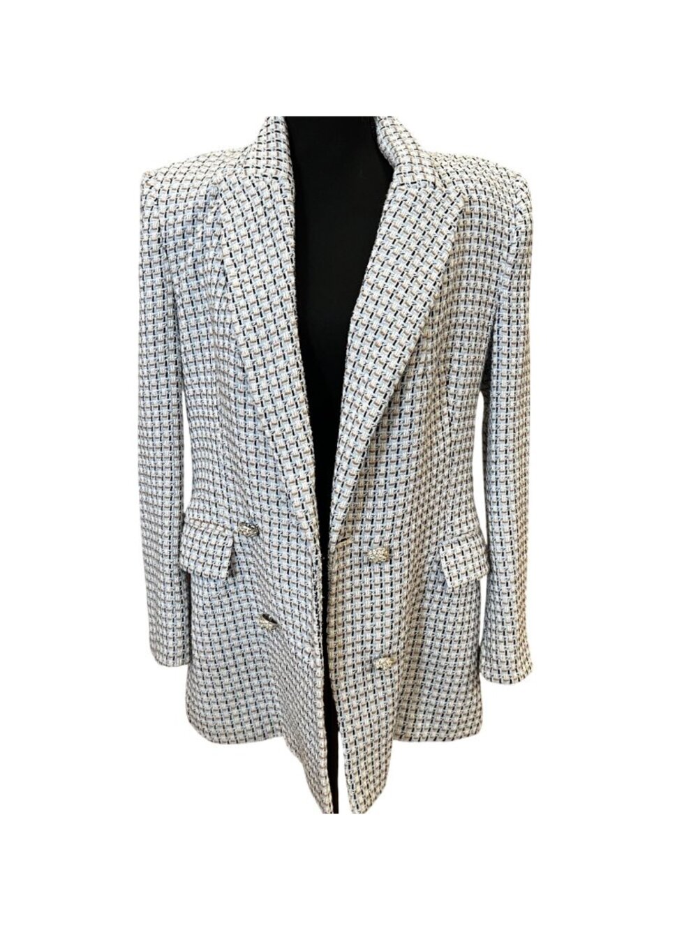 ZARA double breasted jacket/ shacket, tweed, Large, rhinestone buttons